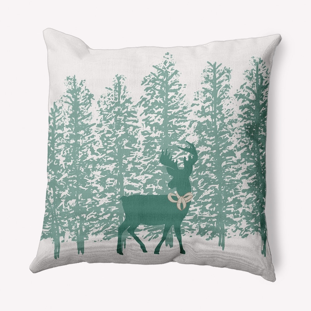 Reindeer Through the Woods Winter Soft Spun Polyester Decorative Throw Pillow