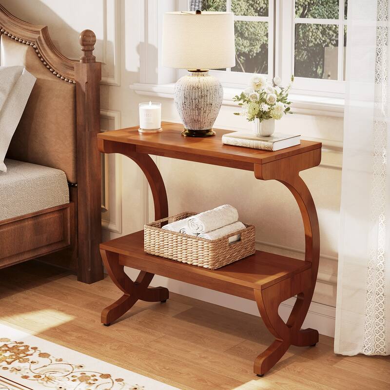 21.6" Mid Century Modern Nightstand with Drawer, Natural Wood Grain Print - Walnut