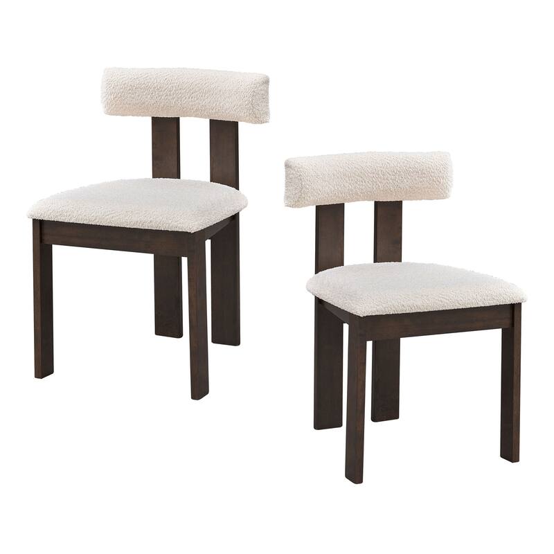 Wooden Dining Chairs Set of 2, Boucle Upholstered Kitchen Side Chairs, Open Back Kitchen Chairs with Rubber Wood Frame
