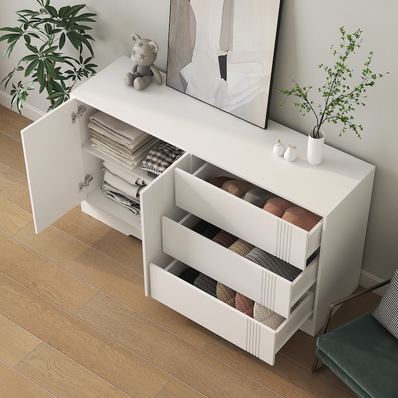 Sideboard Cabinet with 2 Doors & 3 Drawers, Kitchen Buffet Storage Cabinet, Large Coffee Bar Cabinet with Adjustable Shelves