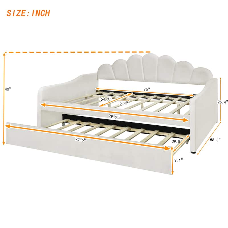 Roomfitters Full Size Upholstered Daybed with Shell Backrest and Pull-Out Trundle