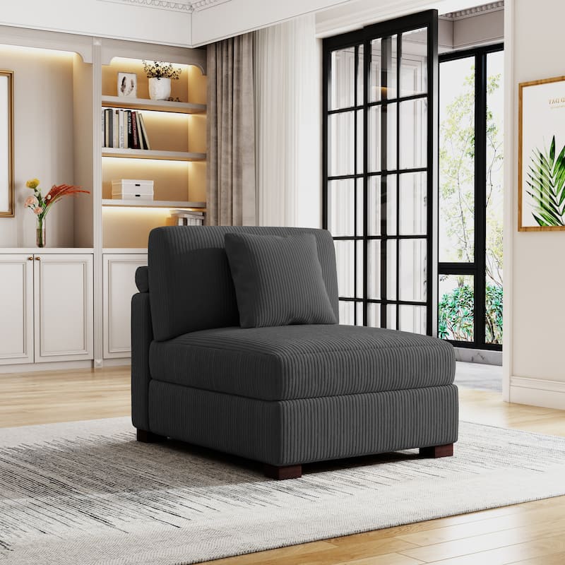 Corduroy Armchair Sofa Corner Chairs With Pillows - Armless Chair - Gray/Armless