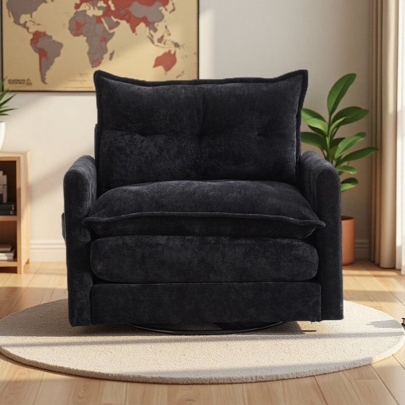 Chenille 360° Swivel Barrel Chair with Memory Foam and Side Pockets