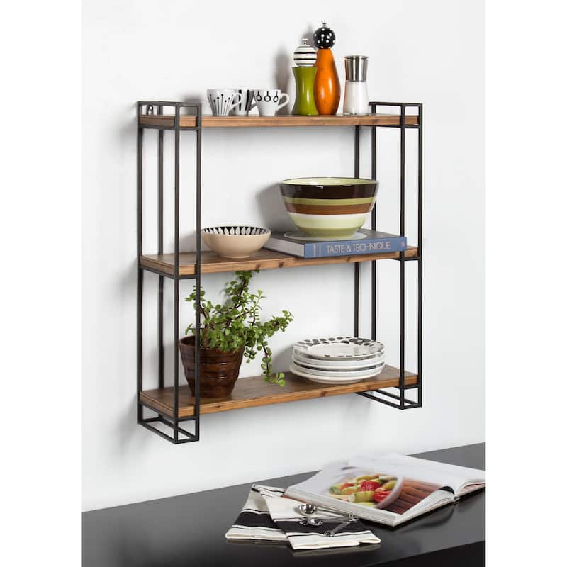 Kate and Laurel Lintz Wood and Metal Floating Wall Shelves - 26x30.5