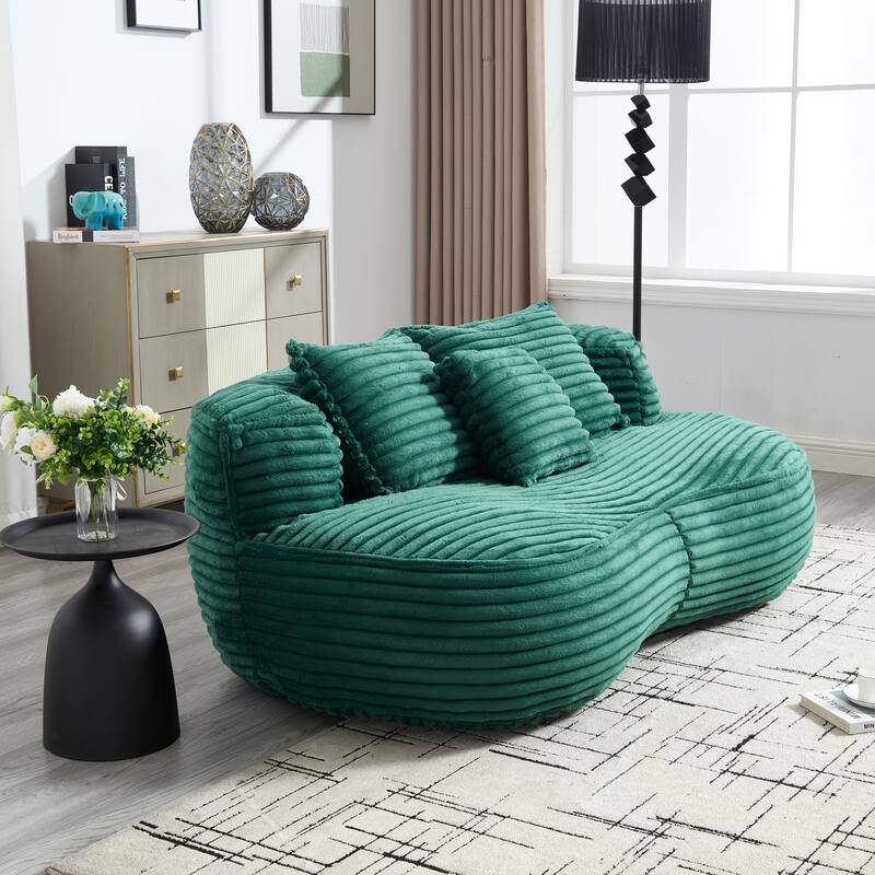 Corduroy Bean Bag Chair, Foam-Filled Lazy Floor Sofa with 3 Pillows, Soft Upholstered Lounge Chair for Adults & Teens