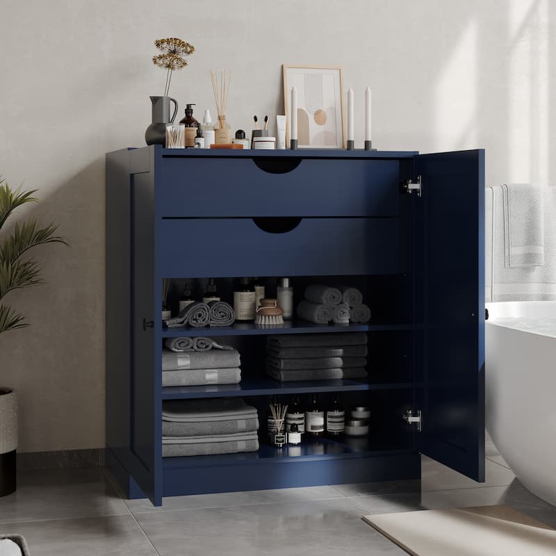 Palace Imports 100% Solid Wood 32" Bathroom Storage Cabinet with Shaker Doors, 2-Drawers and Adjustable Shelves - Navy Blue
