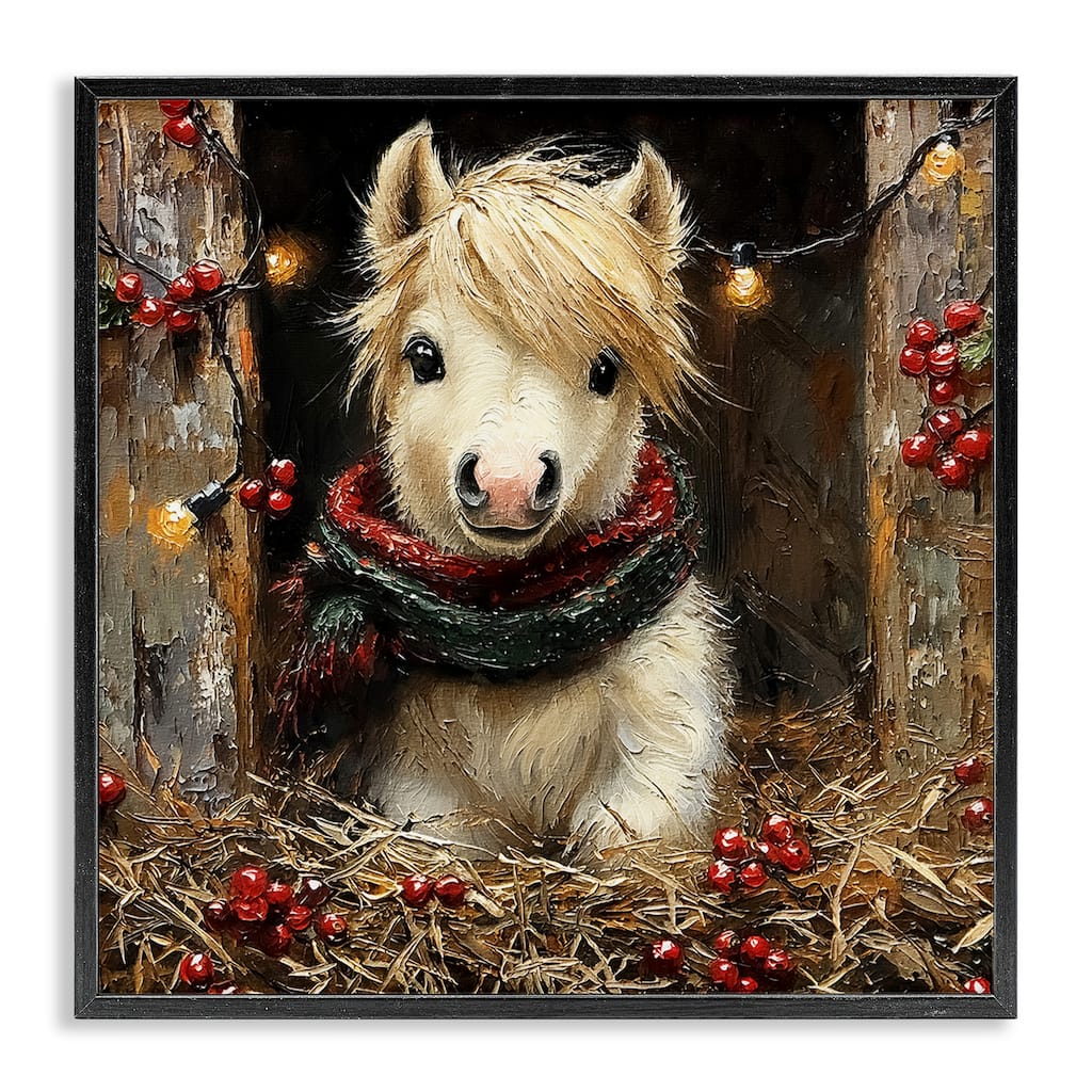 Stupell Horse Foal with Holly & Lights Framed Giclee Art Design By Riley B