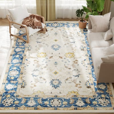 HOMCOM Area Rug 8x10, Machine Washable Rug, Non-Slip Boho Floral Print Floor Cover Foldable Carpet for Living Room