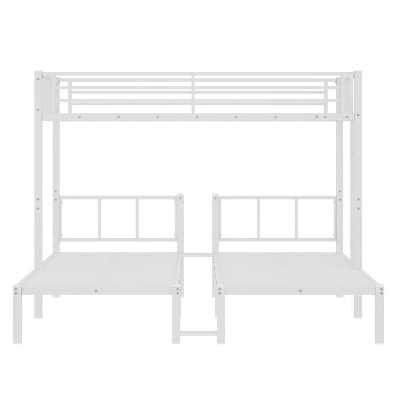 Triple Twin Metal Detachable L-Shape Bunk Bed with Guardrails, Twin XL Convertible Shelf and Under-Bed Table