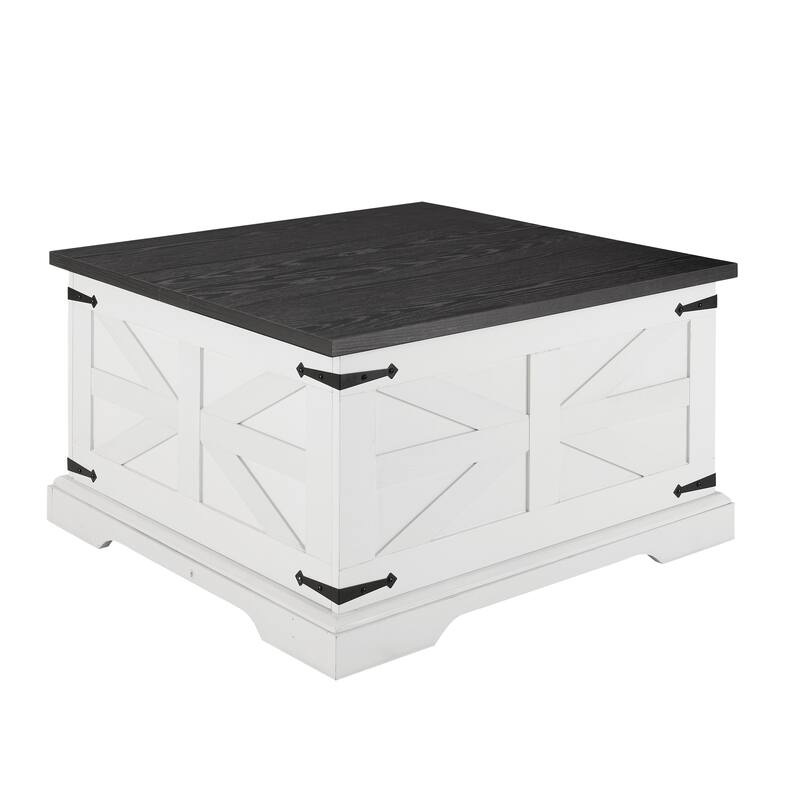 Farmhouse Coffee Table Square Wooden Table with Large Hidden Storage Compartment Hinged Lift Table Top, for Living Room