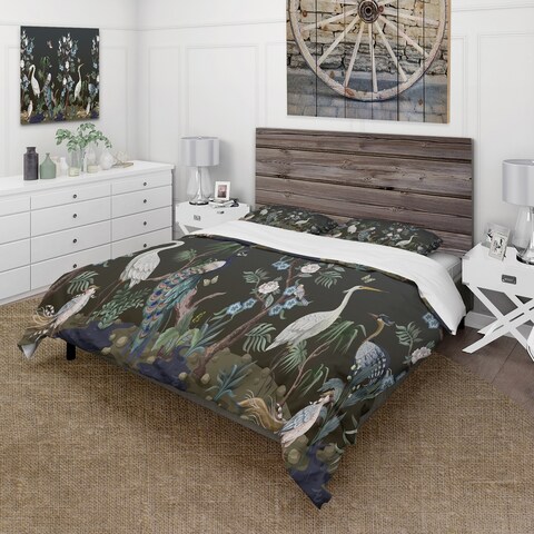Designart 'Chinoiserie With Birds and Peonies IV' Traditional Duvet Cover Comforter Set