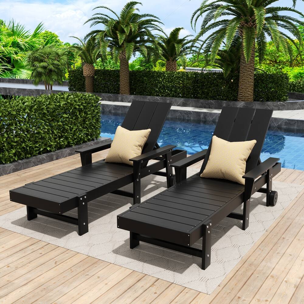 Shoreside Modern Poly Reclining Eco-Friendly All Weather Chaise Lounge With Arms & Wheels (Set Of 2)