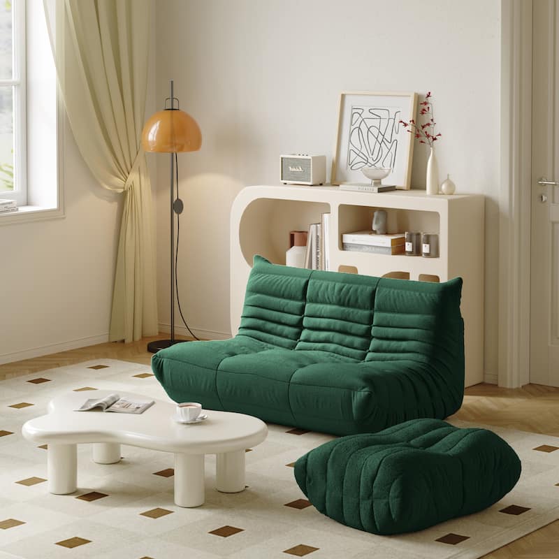 Comfy Lazy Floor Sofa Couch with Ottoman - Green