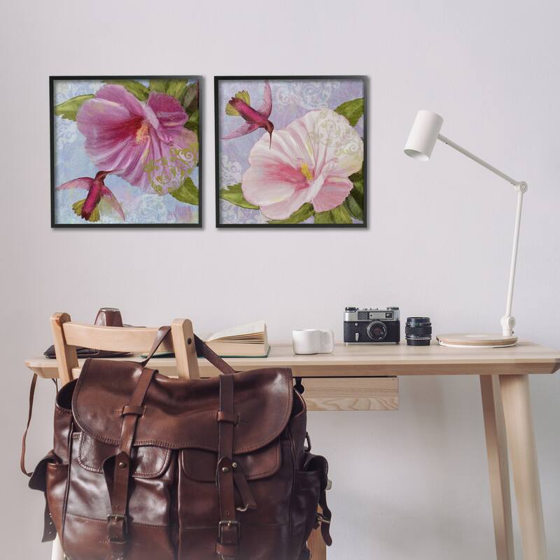 Stupell Hummingbirds & Poppy Bulbs Framed Giclee Art Design By Sasha (Set of 2)