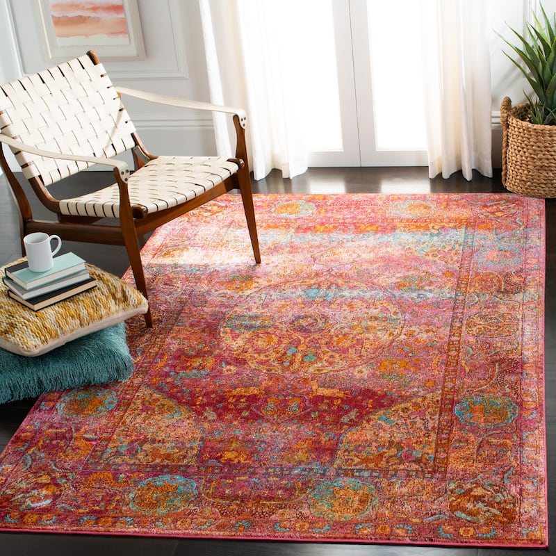 SAFAVIEH Luxor Janelle Modern Overdyed Distressed Fuchsia/ Gold Rug - 3' x 5' - Fuchsia/Gold