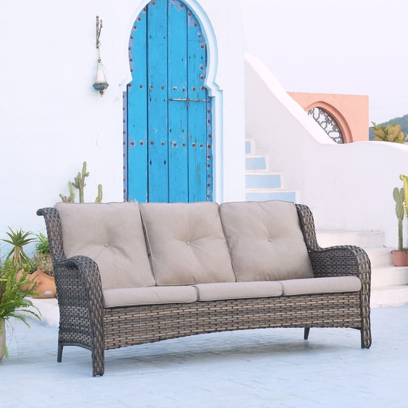 Outdoor Wicker 3-Seater Sofa with cushion, high back and deep seating