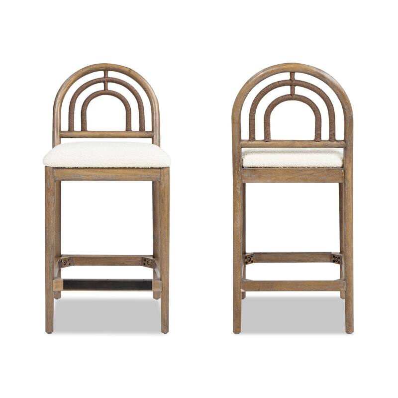 Arched Back Wood & Upholstered Counter Stool Set