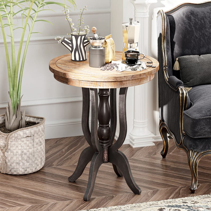 COZAYH Rustic Farmhouse End Table, Natural Top Side Table for Family, Dinning or Living Room, Handcrafted Finish, Modern - Sleek Base Design - Black