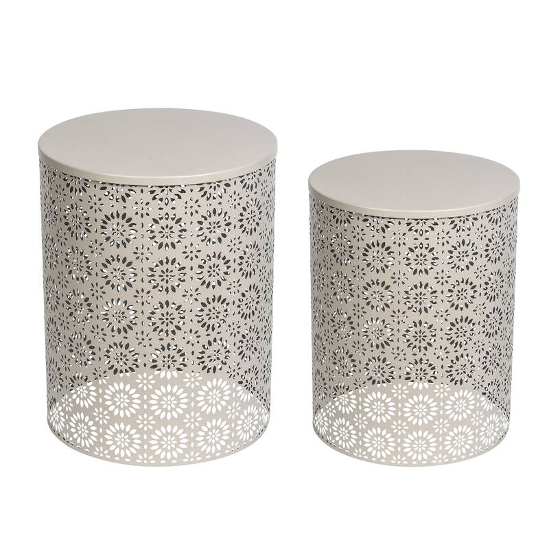 Adeco Set of 2 Round Metal Nesting Side End Tables Set - set of 2
