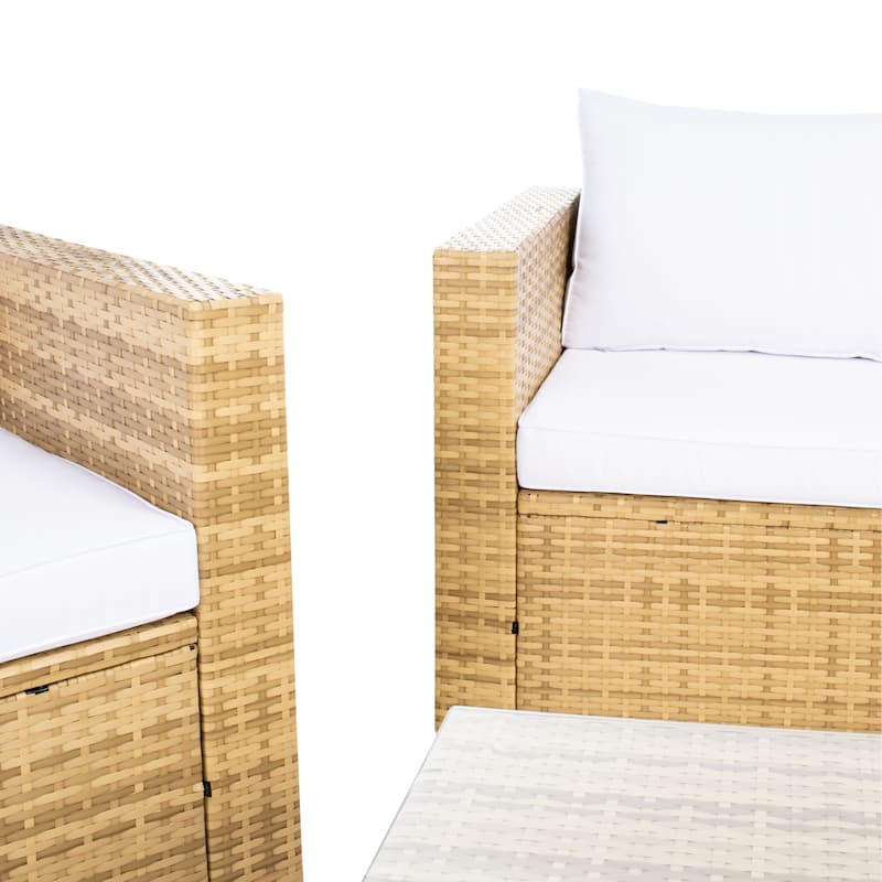 SAFAVIEH Outdoor Patio Furniture Natalee Wicker 4-Piece Conversation Set - 50W x 27D x 28H