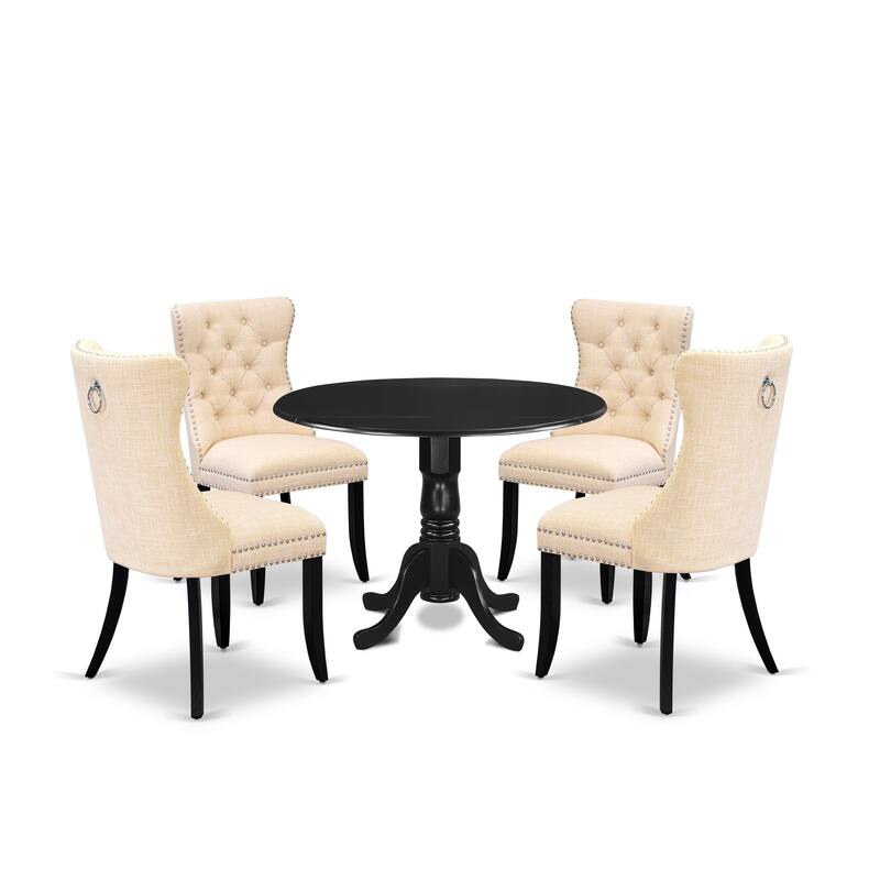East West Furniture Dining Table Set Includes a Round Kitchen Table and Upholstered Chairs, Black (Pieces Options)