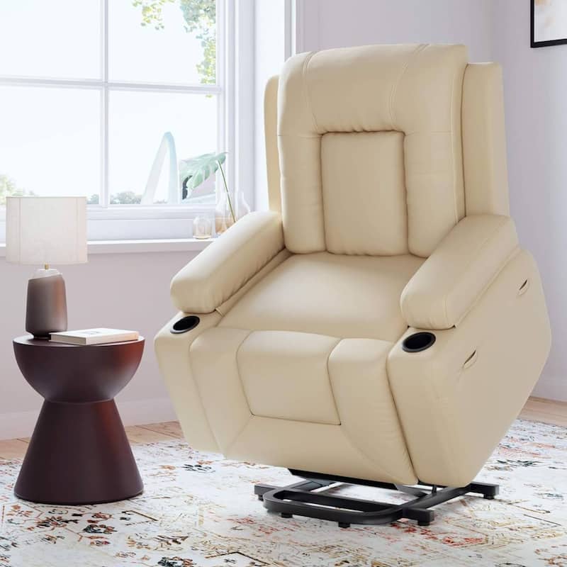 Adjustable Electric Heat and Massage Power Recliner Chair, Single Sofa - Beige