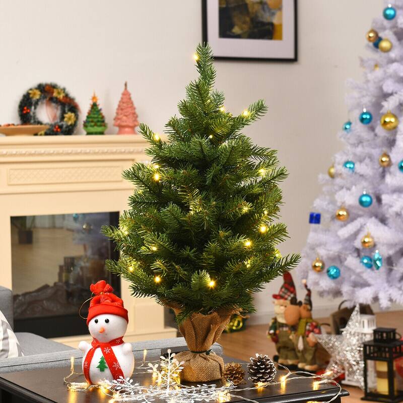 Gymax 24" Mini Artificial Christmas Tree Tabletop Pre-Lit LED Fir Tree