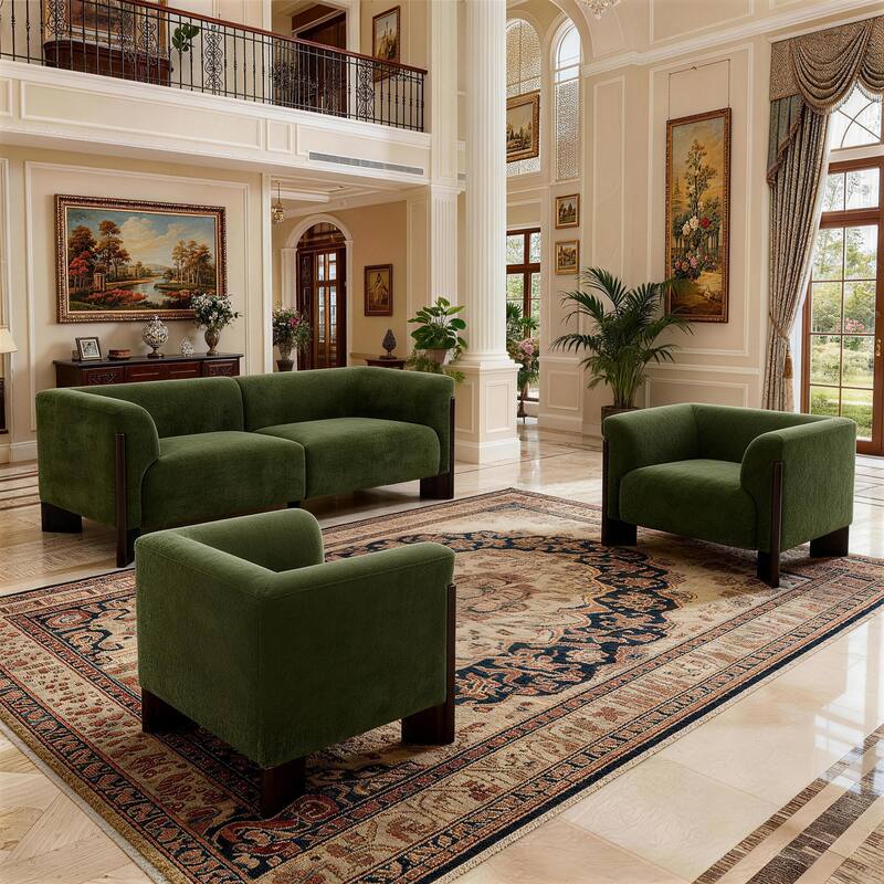 3-Piece Modern Loveseat Sofa Set with Armchair for Living Room