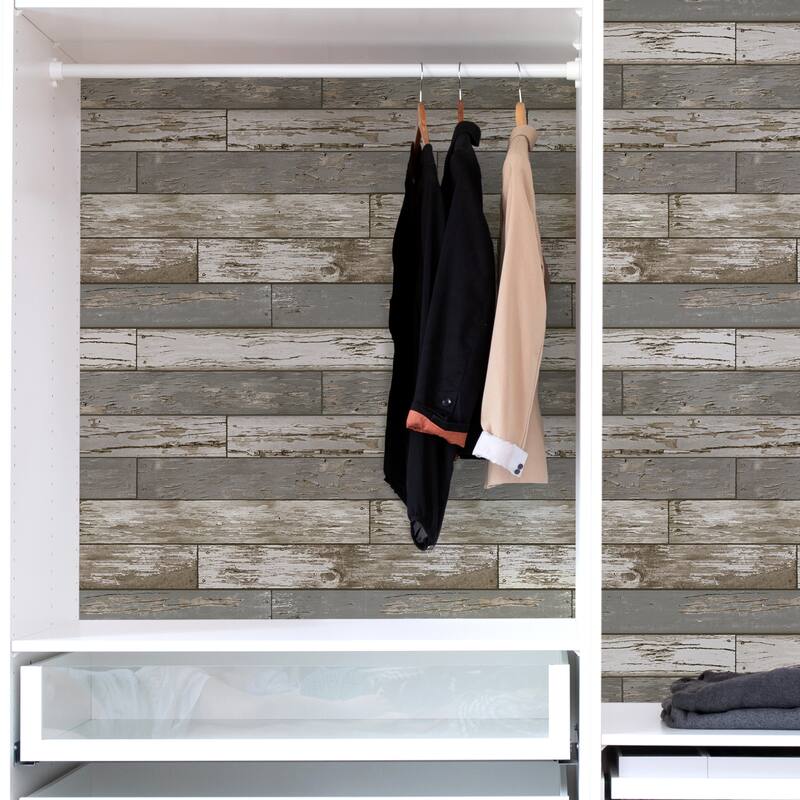 NuWallpaper Beige Scrap Wood Peel and Stick Wallpaper