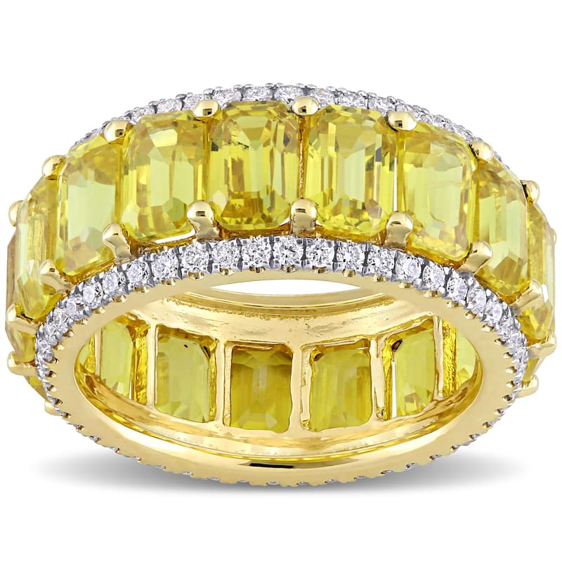 Miadora 14k Yellow Gold 9 3/8ct TGW Yellow Sapphire and 3/5ct TDW Diamond Eternity Wedding Band Ring