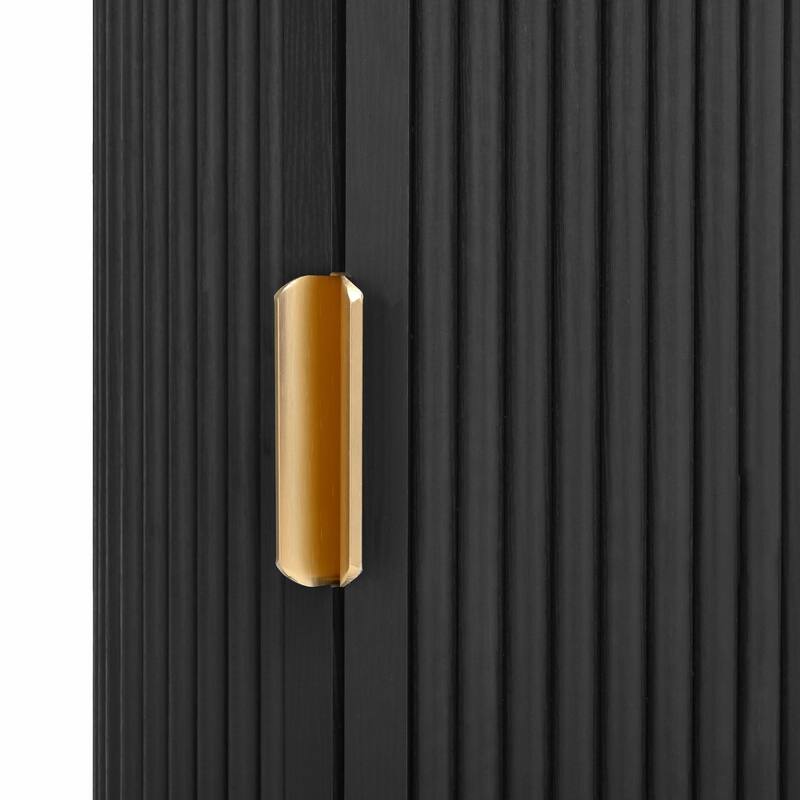 Mid-Century Coffee Table Set with Sliding Tambour Door - Round Fluted End Table with Storage