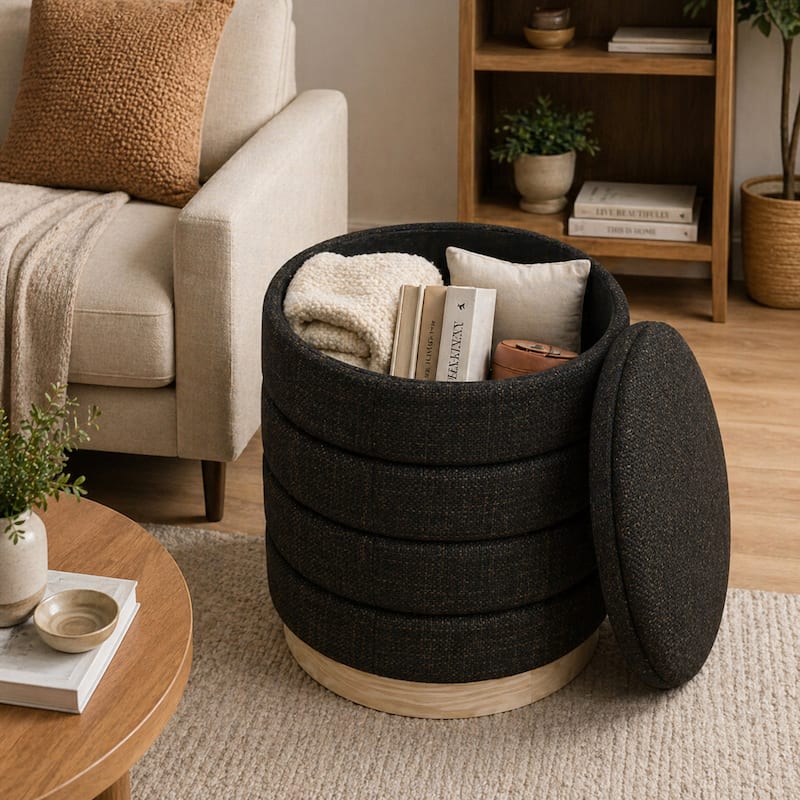 Aria Home Modern Cylinder Ottoman with Hidden Storage Upholstery Seat