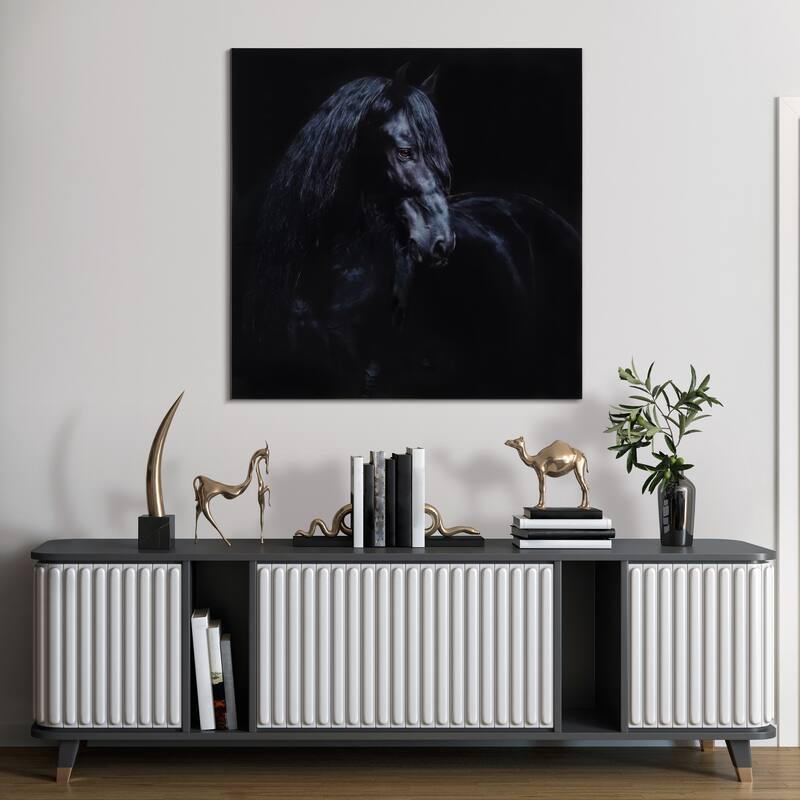 "Black Equine Attraction" Frameless Free Floating Tempered Glass Panel Graphic Wall Art