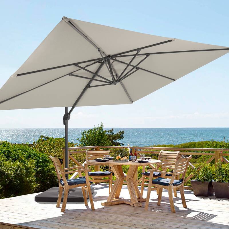 BONOSUKI Outdoor 11.5x9FT Cantilever Patio Umbrella 360 Rotation w/Base - Grey