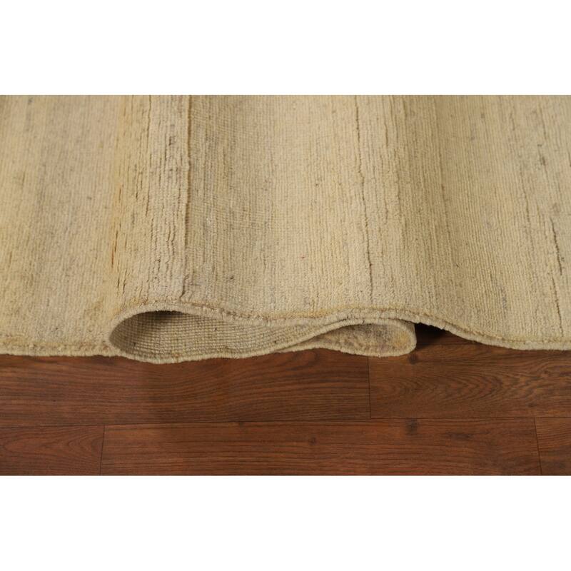 Muted Gold Gabbeh Modern Area Rug Handmade Wool Carpet - 8'0"x 9'7"