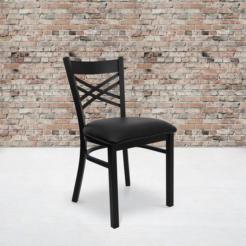 X'' Back Metal Restaurant Chair - 16.5"W x 17"D x 32.25"H - 16.5"W x 17"D x 32.25"H - black vinyl seat/black metal frame