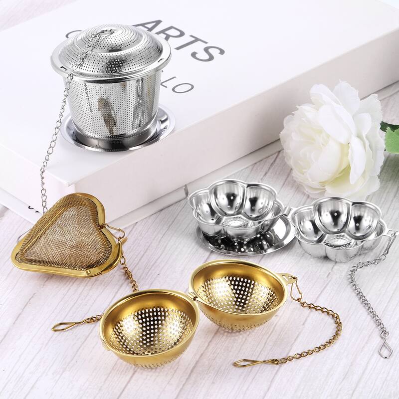 2 Pcs Tea Infuser Filter with Lid, Drip Tray, Chain, Tea Strainer