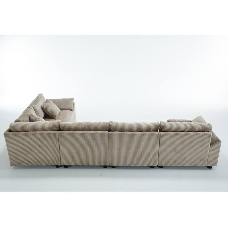 146" Fabric U-Shape Modular Sectional Sofa with Deep Seats and 7 Pillows (5-Seater)