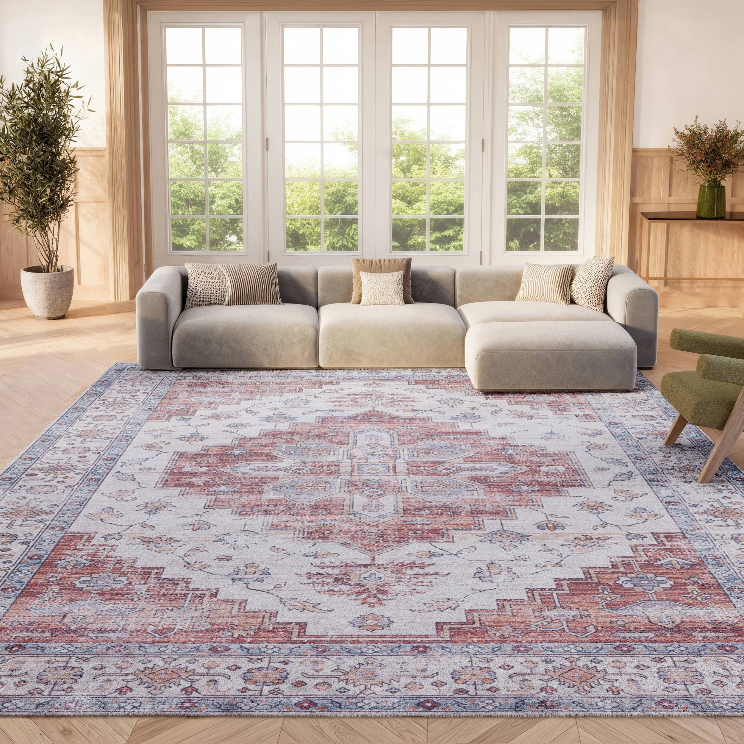 SAFAVIEH Tucson Machine Washable Slip Resistant Malvina Oriental Medallion