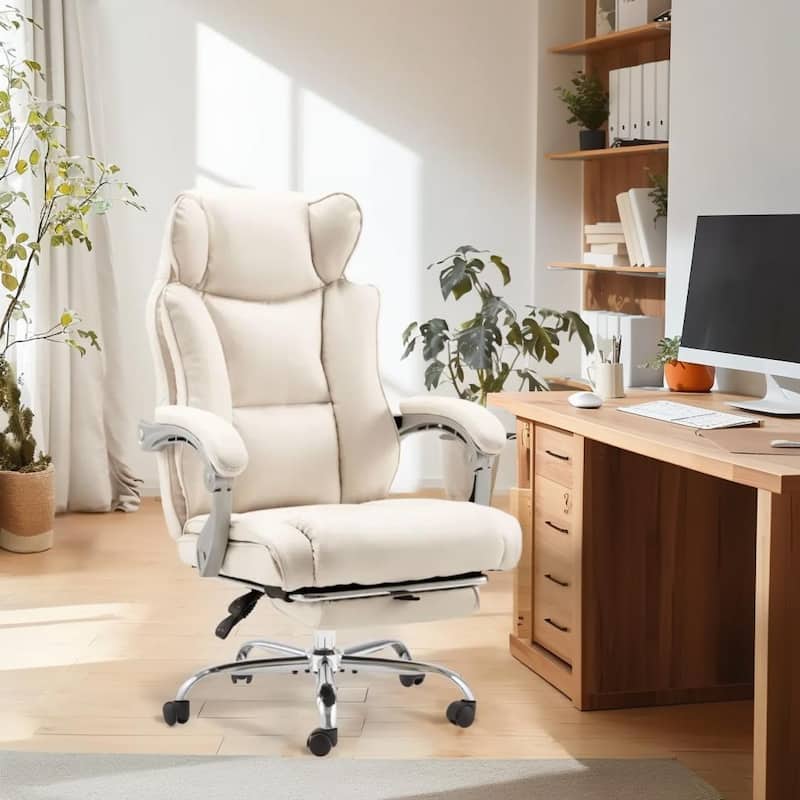 Ergonomic High Back Office Chair w/ Footrest, Linkage Armrests, Lumbar Support - White