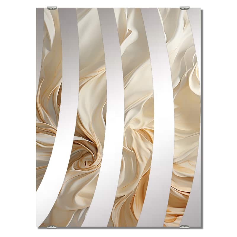 Designart "White And Gold Champagne Flow IV" Champagne Mirror Beige - Traditional Mirror For Wall Art Decor - 32 in. wide x 24 in. high