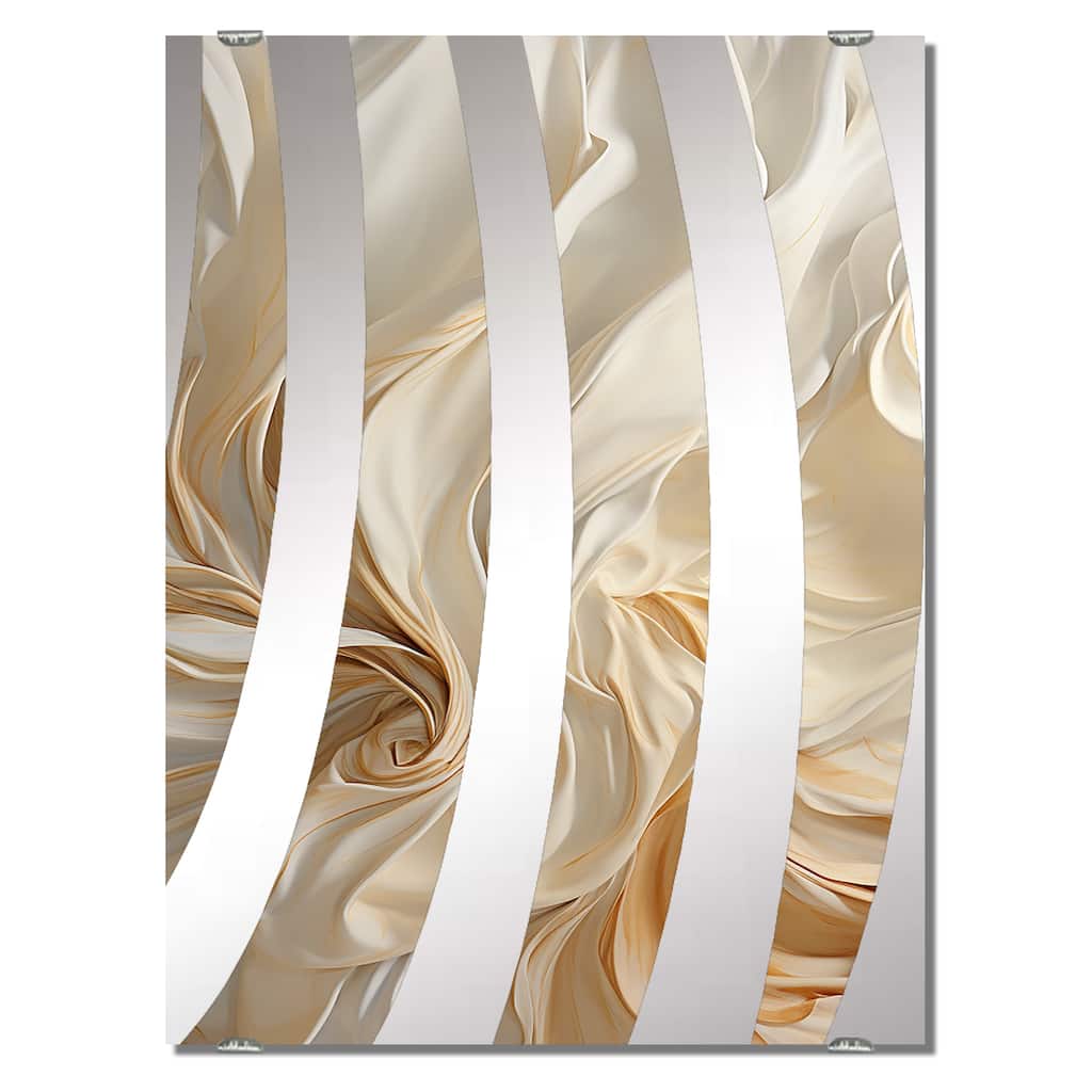 Designart "White And Gold Champagne Flow IV" Champagne Mirror Beige - Traditional Mirror For Wall Art Decor