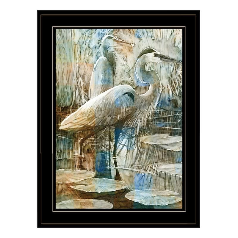 TrendyDecor4U Traditional "Marsh Herons I" Framed Print Wall Art by Stellar Design Studio - Coastal - Black