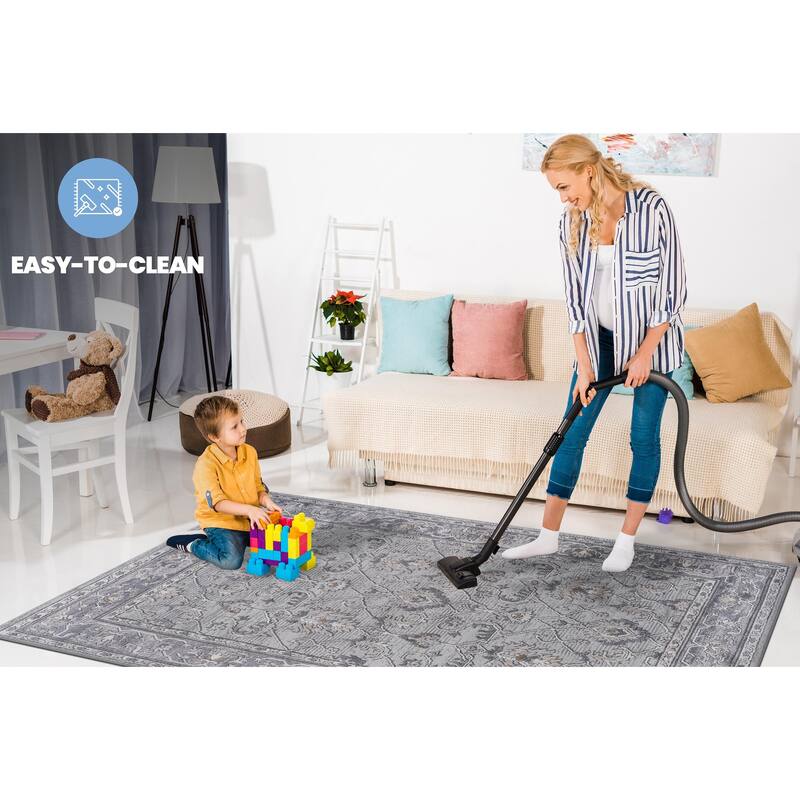LOOM & LUXE Collection Ivory/Grey/Oriental Non-Shedding Area Rug