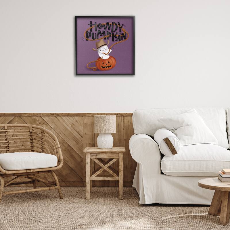 Stupell Howdy Pumpkin Western Ghost Framed Giclee Art Design By Sarah Hickman