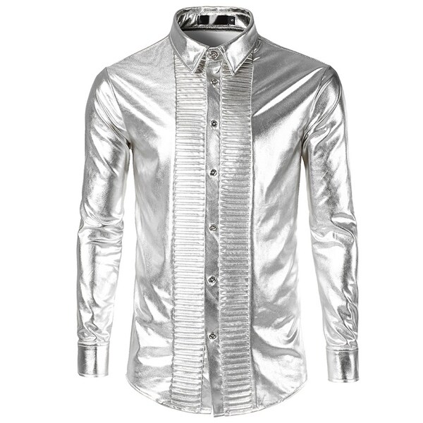 mens metallic gold dress shirt