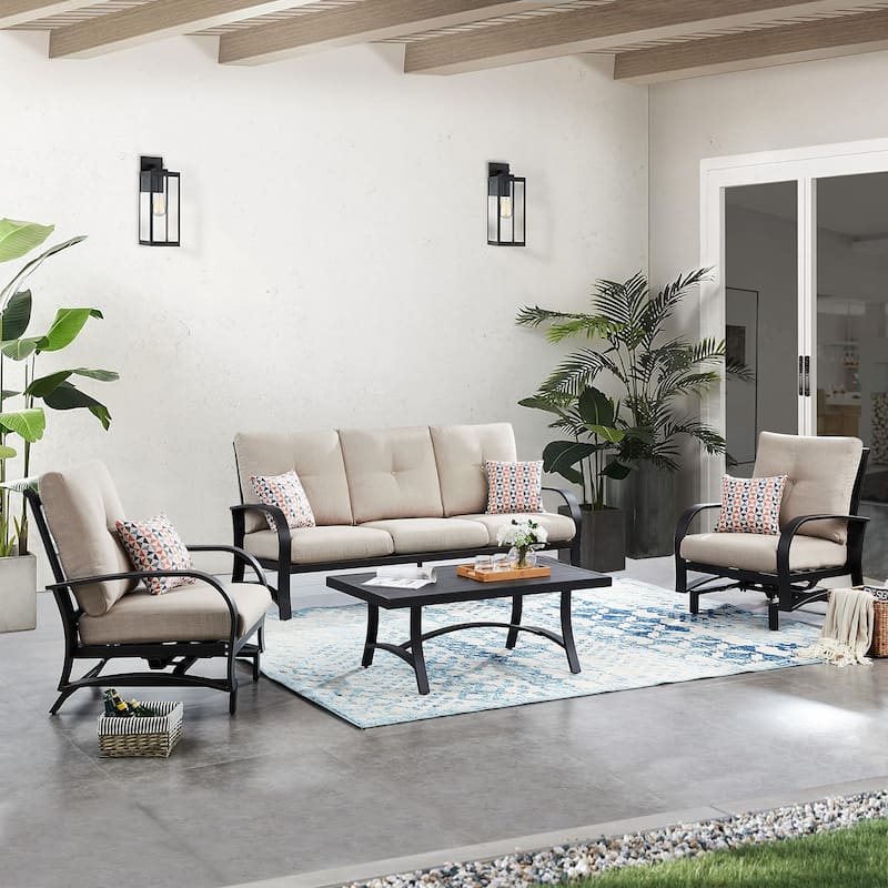 Patio Outdoor 4 Pieces Furniture Sofa Set with Sunbrella Cushion - Biege/Black