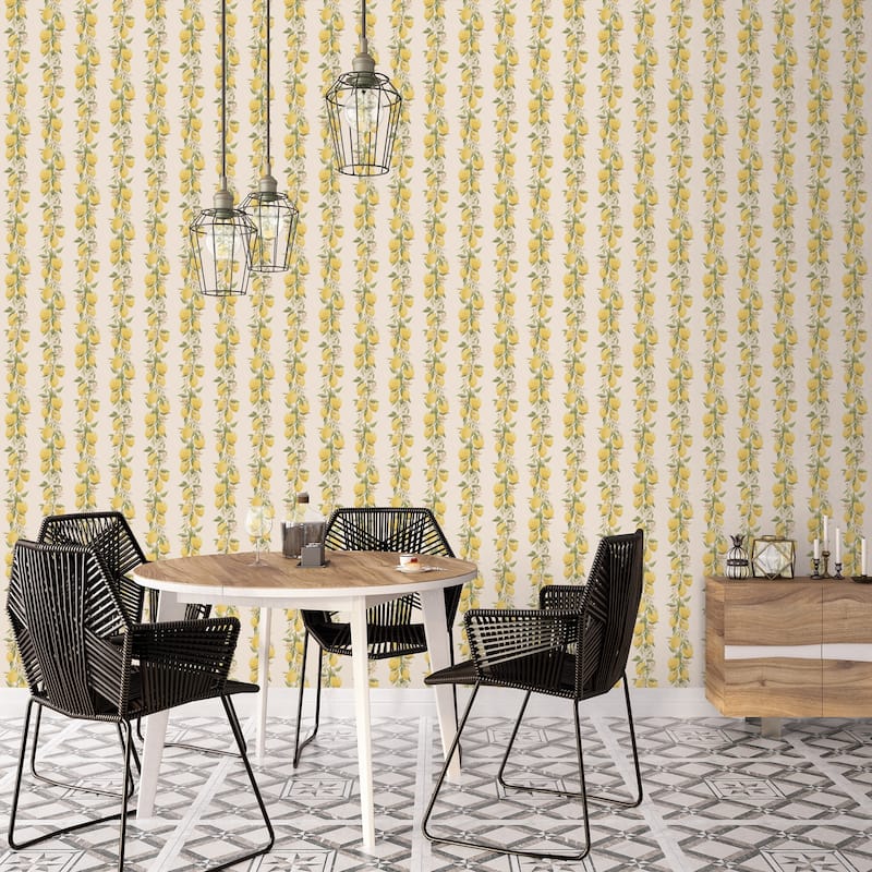 Galerie Wallcoverings Just Kitchens Lemon Stripe Design Vinyl on Non-woven Matte Wallpaper Roll