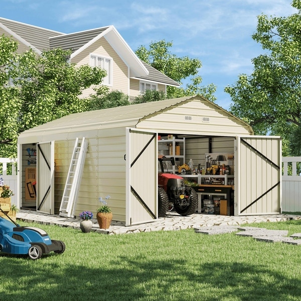 12 x 20 FT Metal Outdoor Storage Shed with Lockable Double Doors