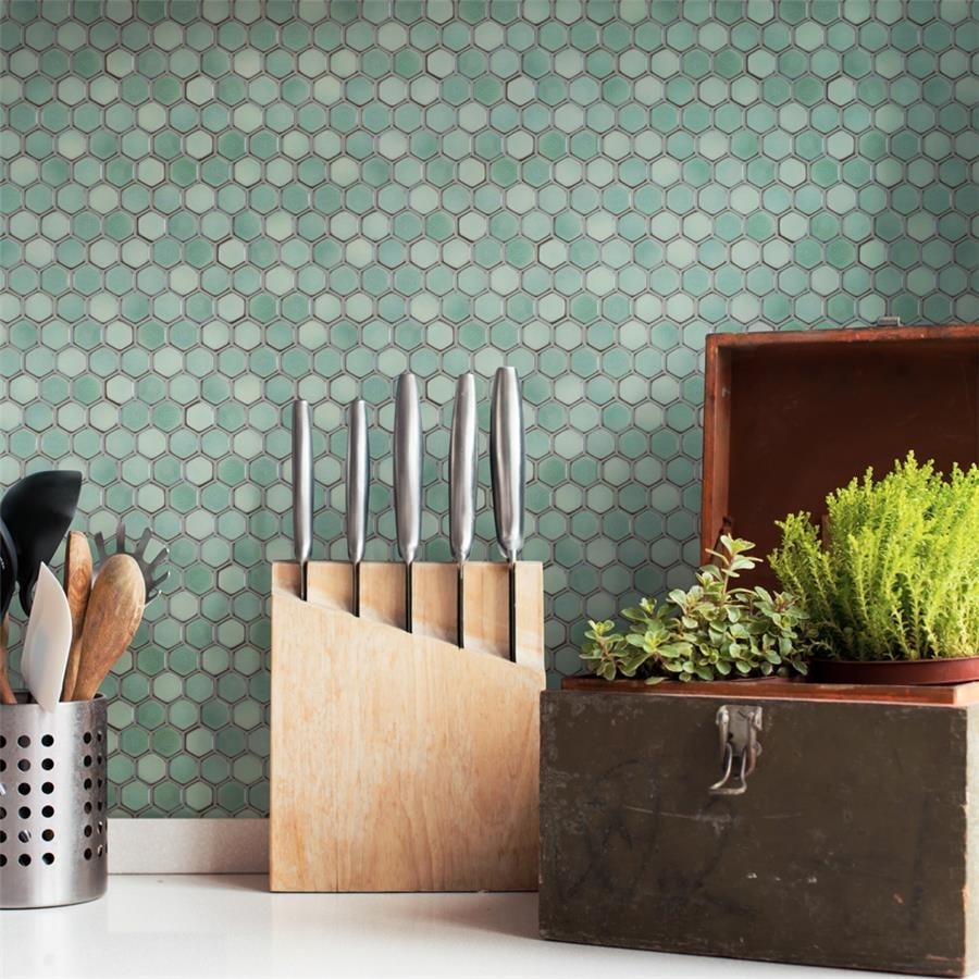 Merola Tile Hudson 1" Hex Mint Green 11-7/8" x 13-1/4" Porcelain Mosaic Floor and Wall Tile